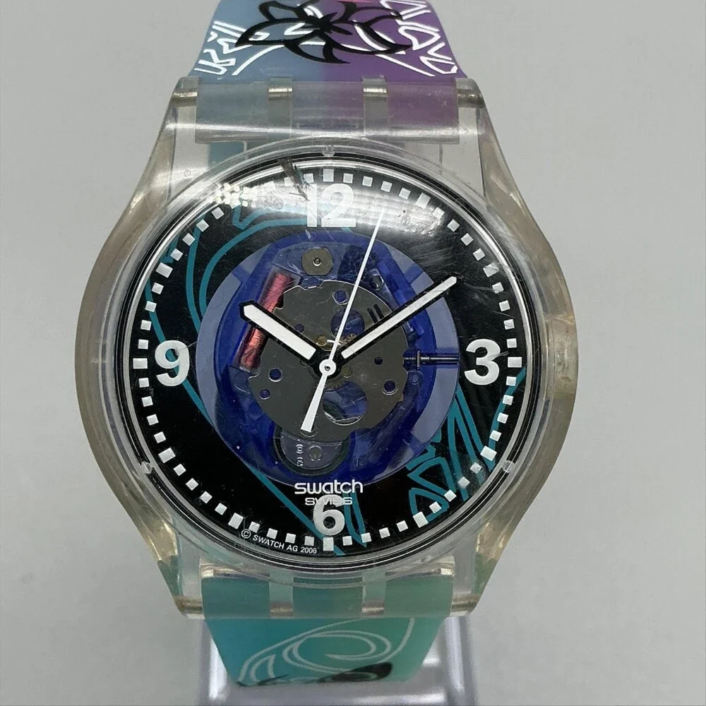 Swatch Sunray Glam SUOZ148 Womens Watch 37mm Black Blue Multicolor New Battery